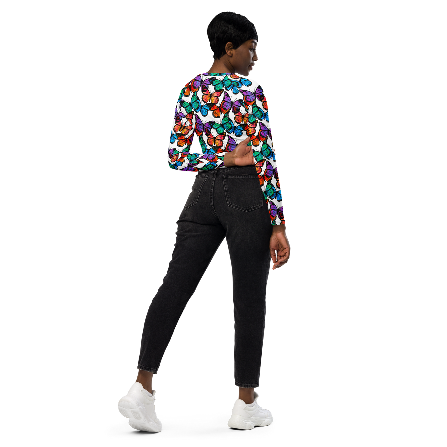 Long-sleeve crop top (Butterflies)