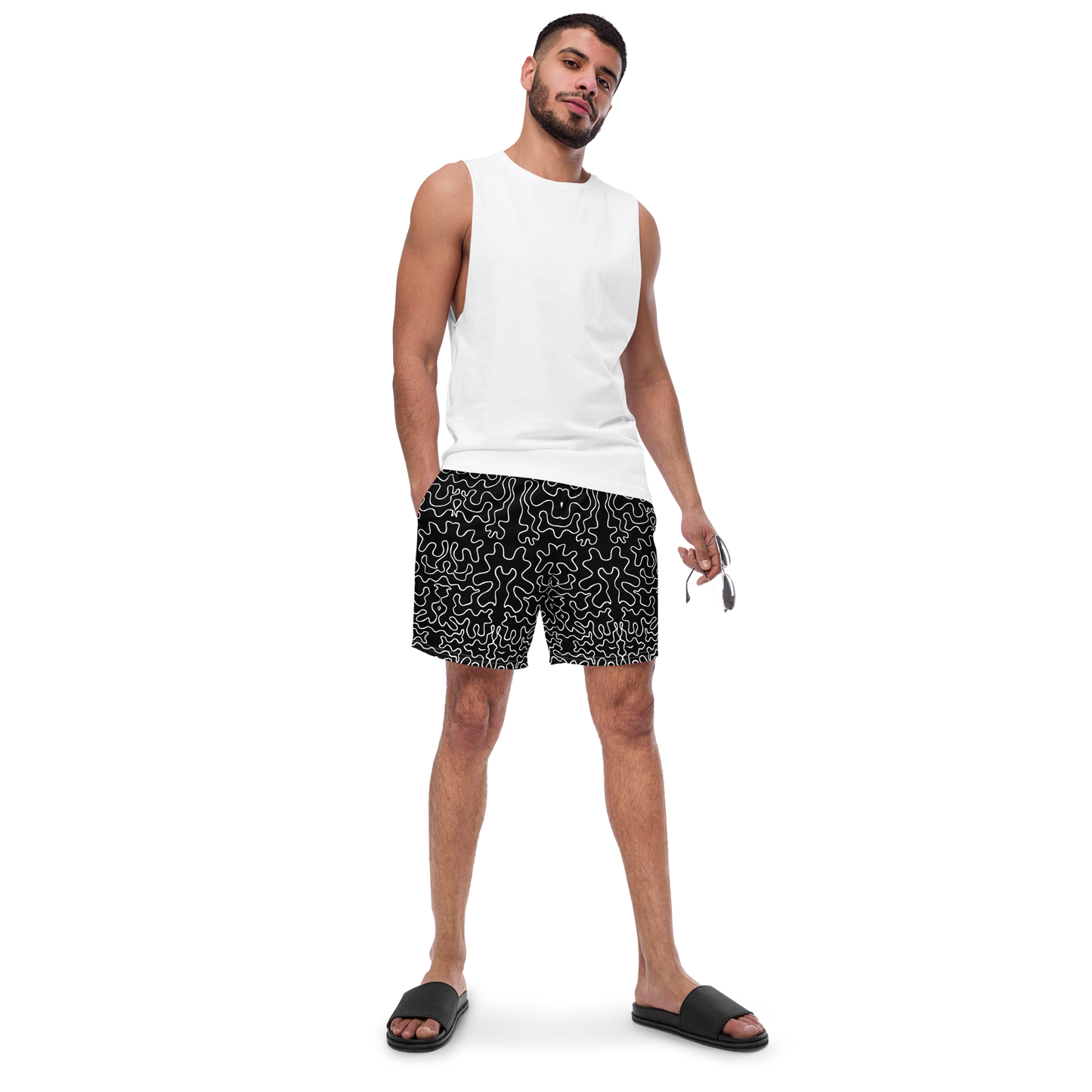 Men's swim trunks (Black & White Squiggle)