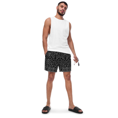 Men's swim trunks (Black & White Squiggle)