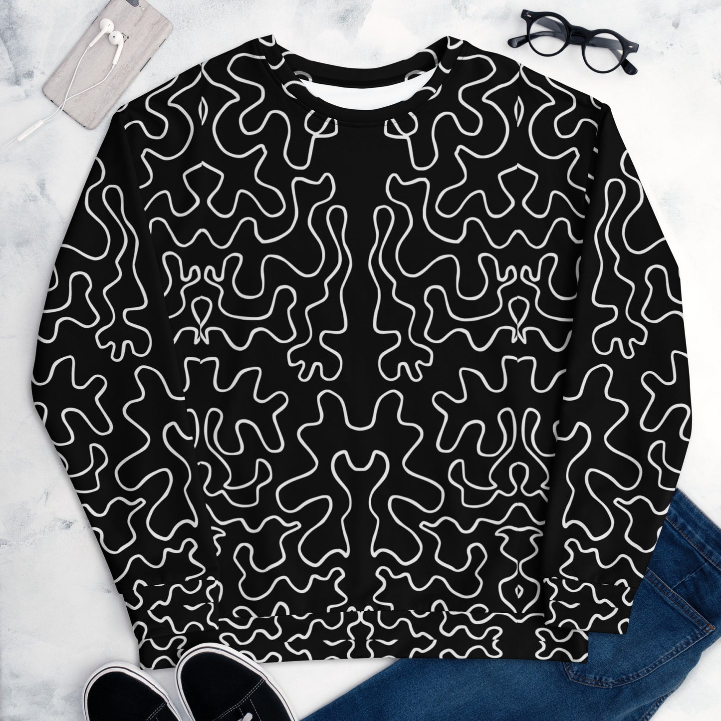 Unisex Sweatshirt (Black & White Squiggle)