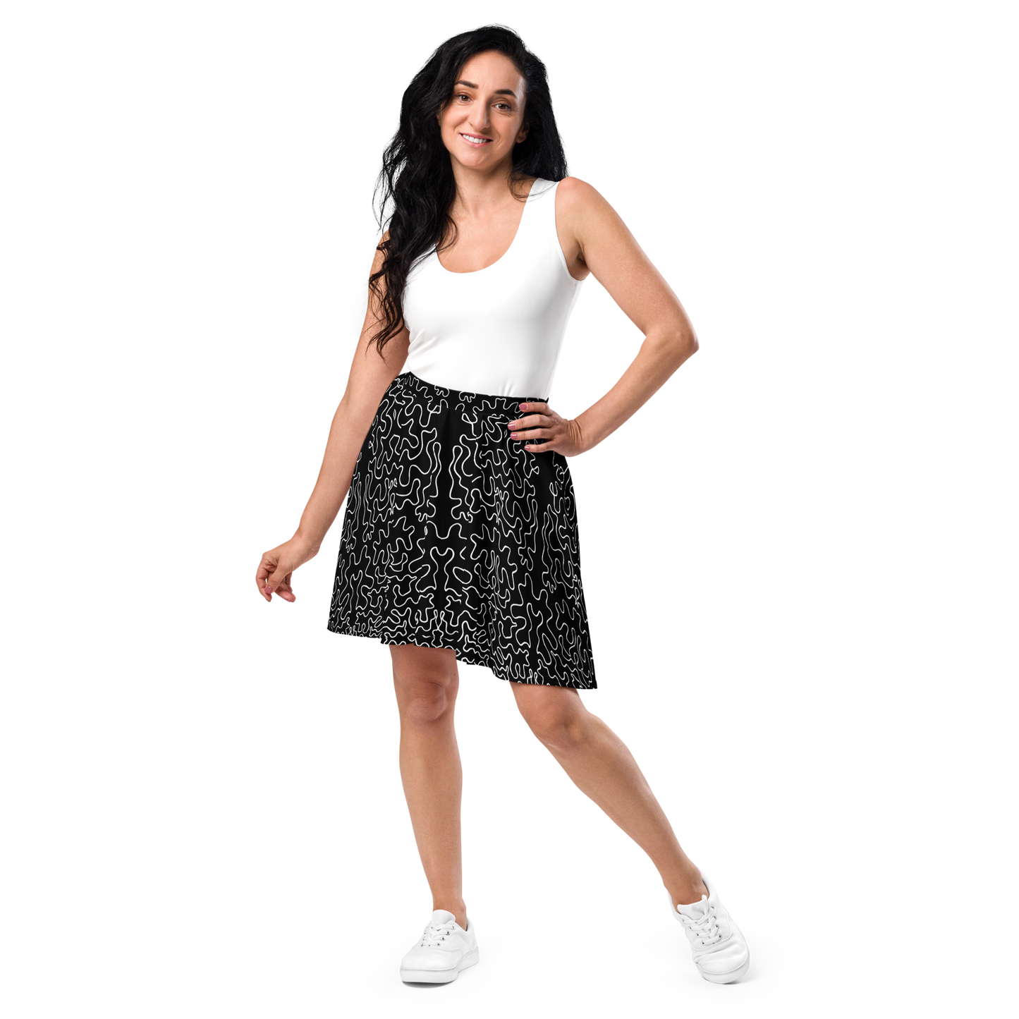 Skater Skirt (Black & White Squiggle)