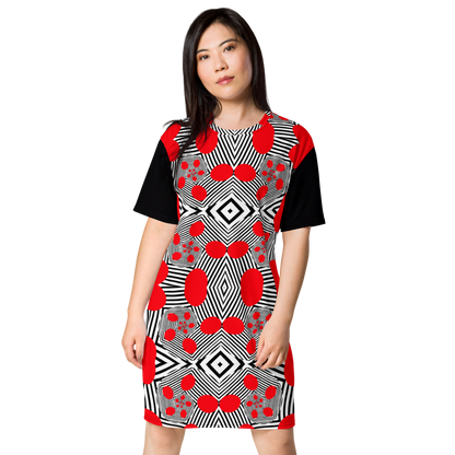 T-shirt dress (Red Geometric)