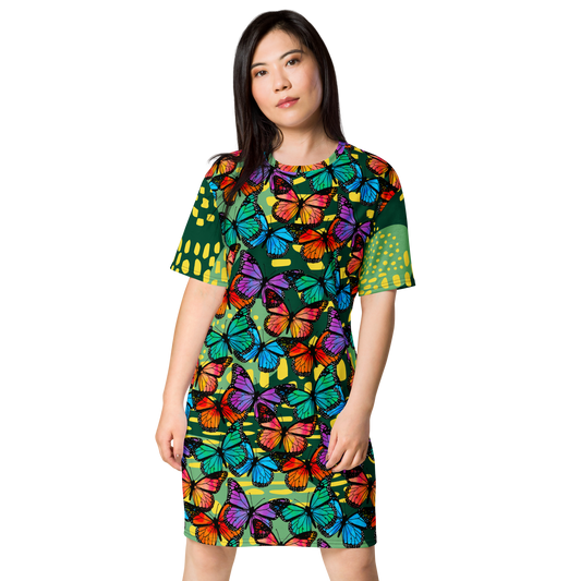 T-shirt dress (Butterflies - Green)