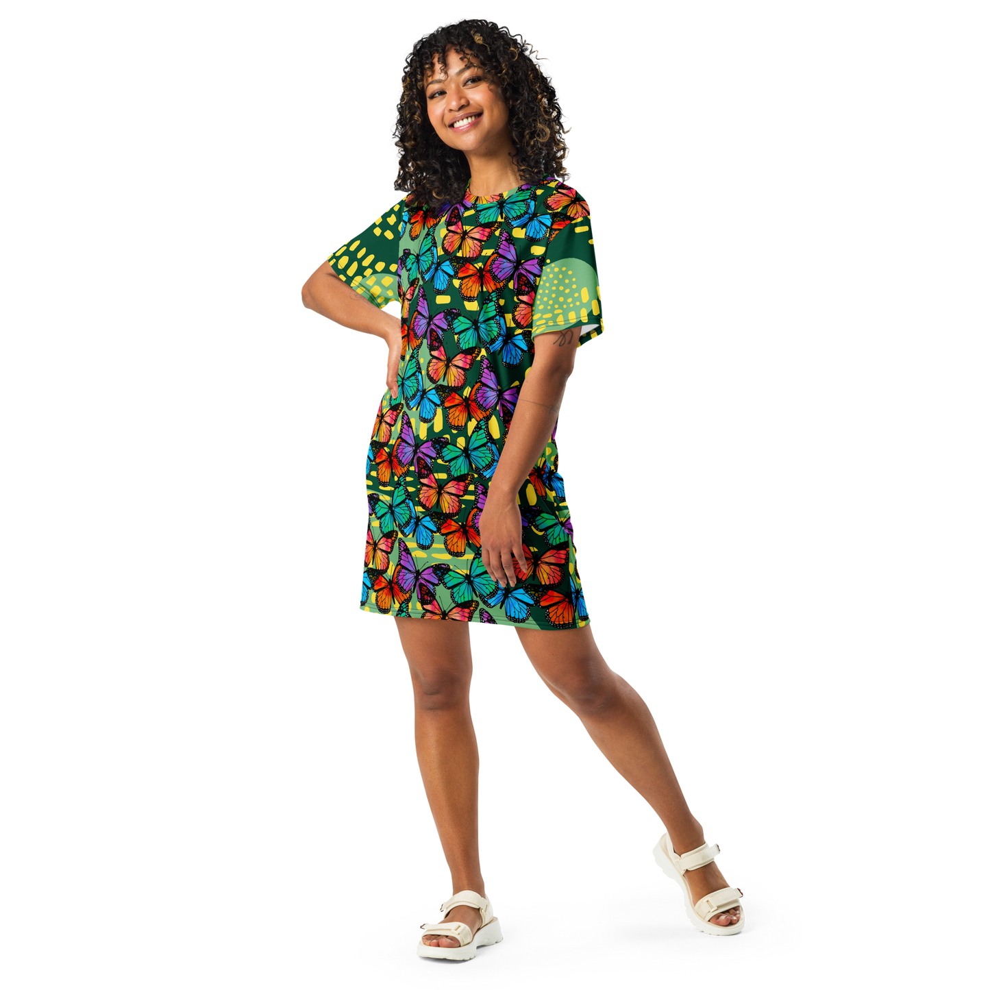 T-shirt dress (Butterflies - Green)