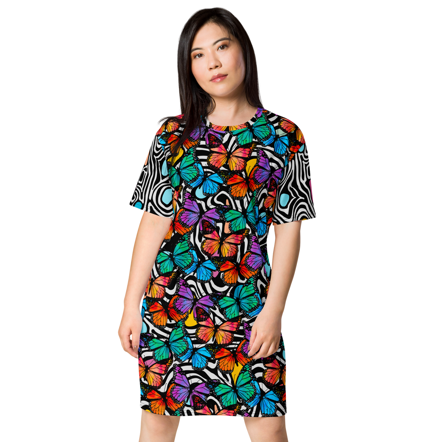 T-shirt dress (Butterflies - Black & White)