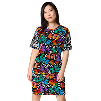 T-shirt dress (Butterflies - Black & White)