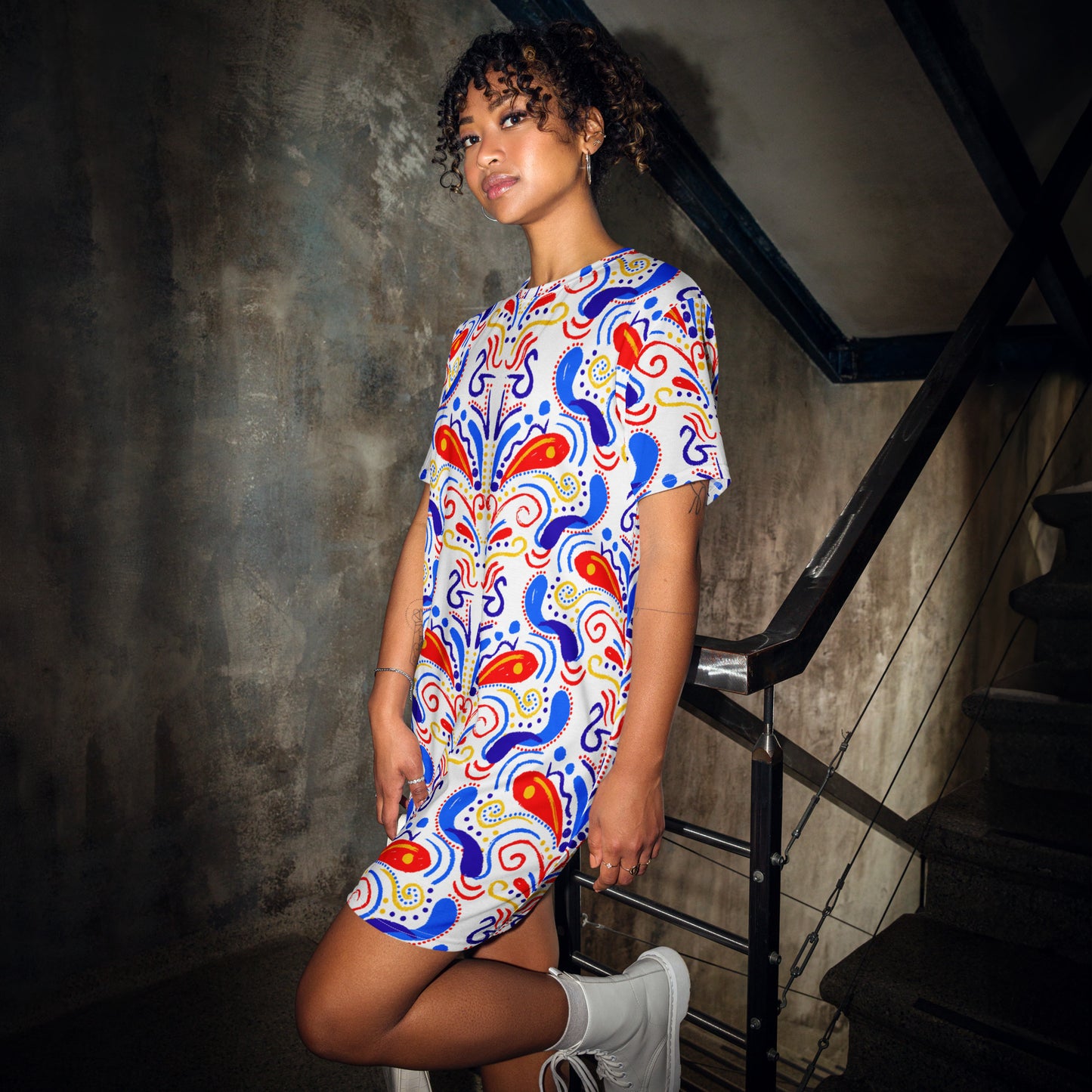 T-shirt dress (Talavera-inspired|White)