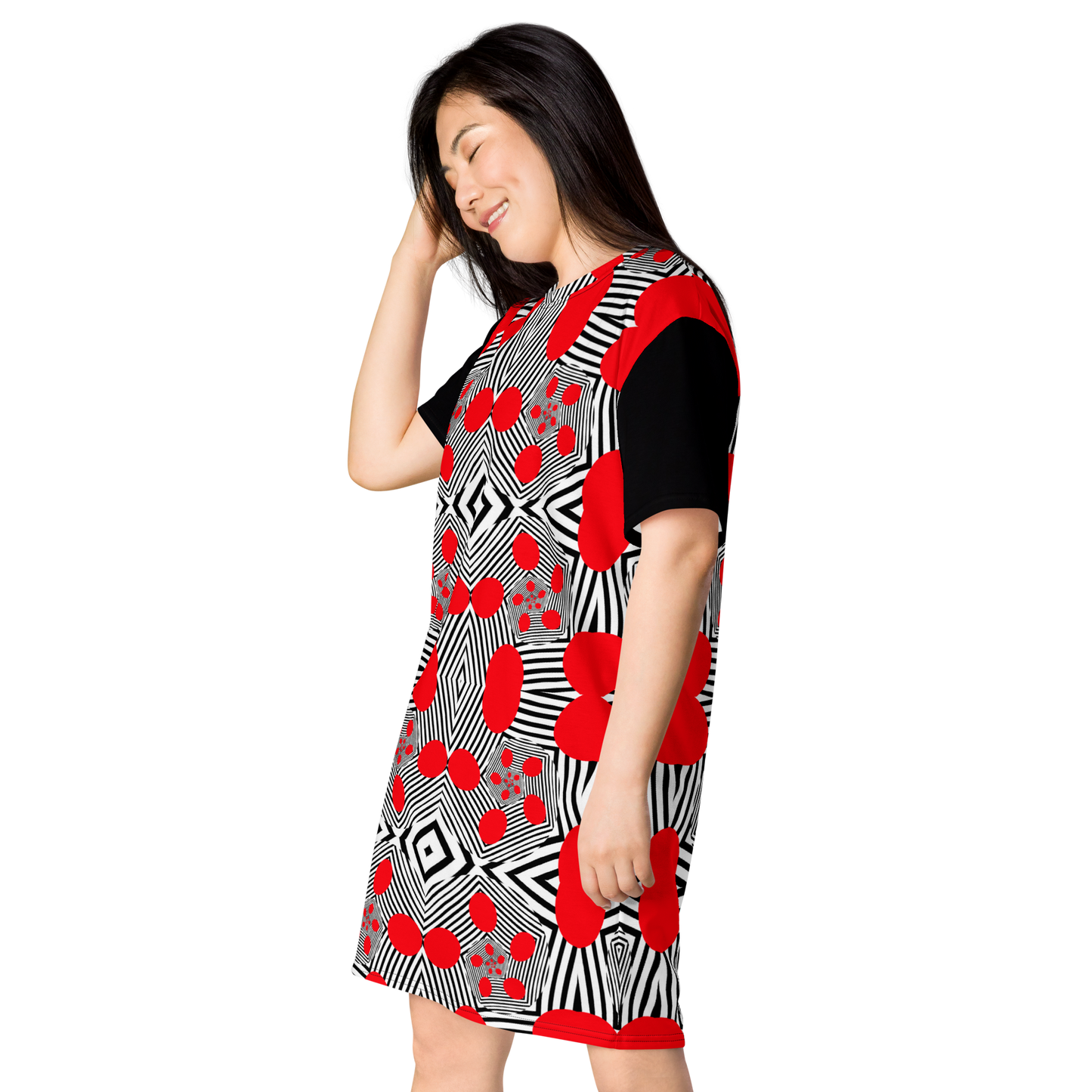 T-shirt dress (Red Geometric)