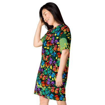 T-shirt dress (Butterflies - Green)