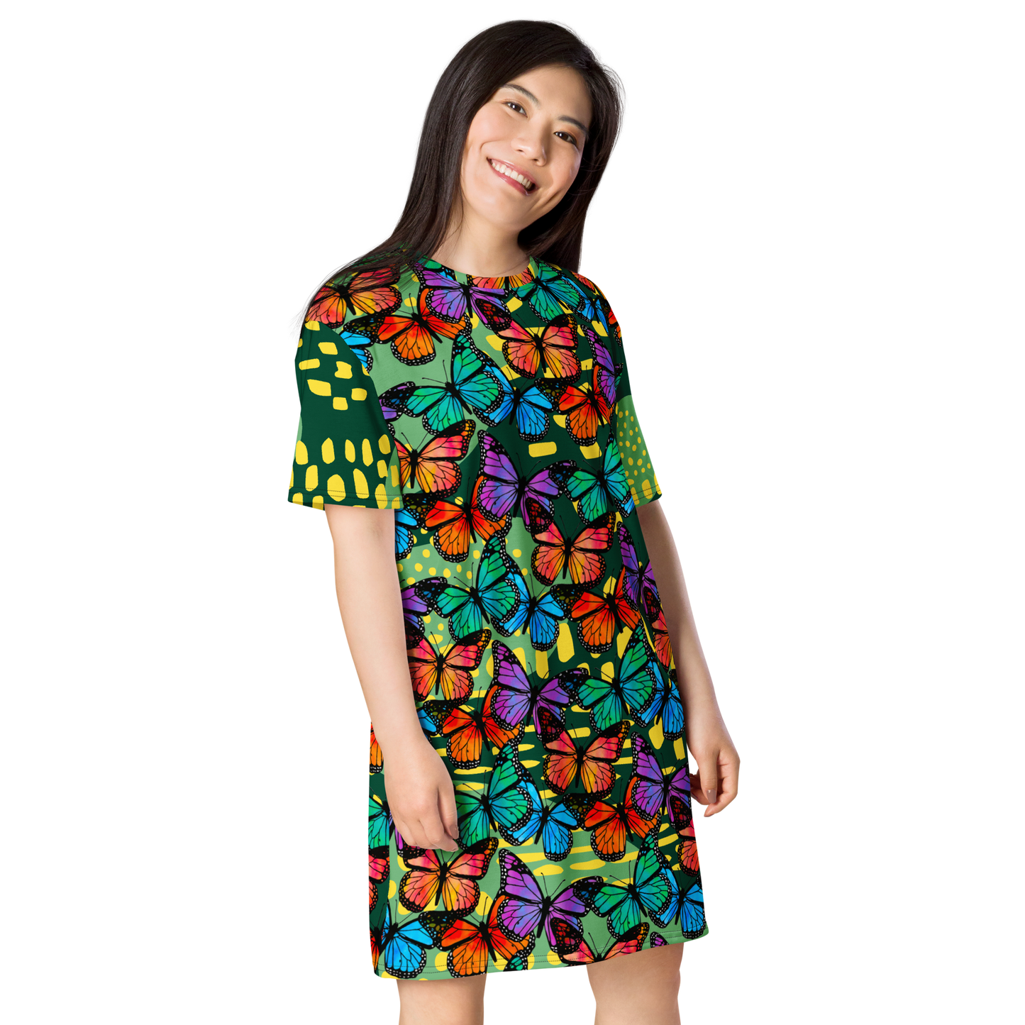 T-shirt dress (Butterflies - Green)