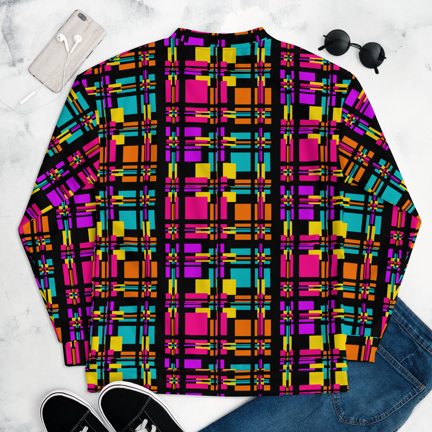 Unisex Bomber Jacket (Rainbow Plaid)