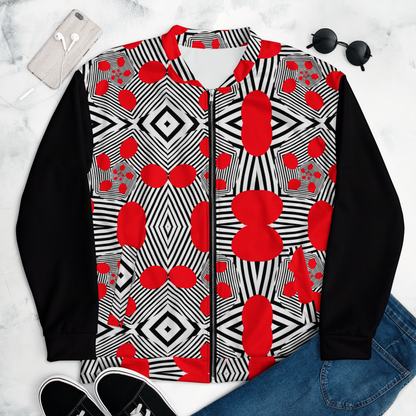 Unisex Bomber Jacket (Red Geometric)