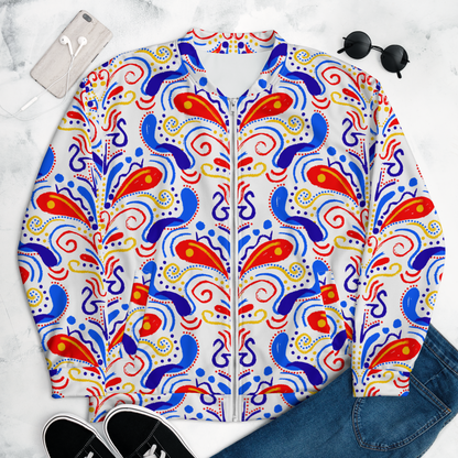 Unisex Bomber Jacket (Talavera-inspired|White)