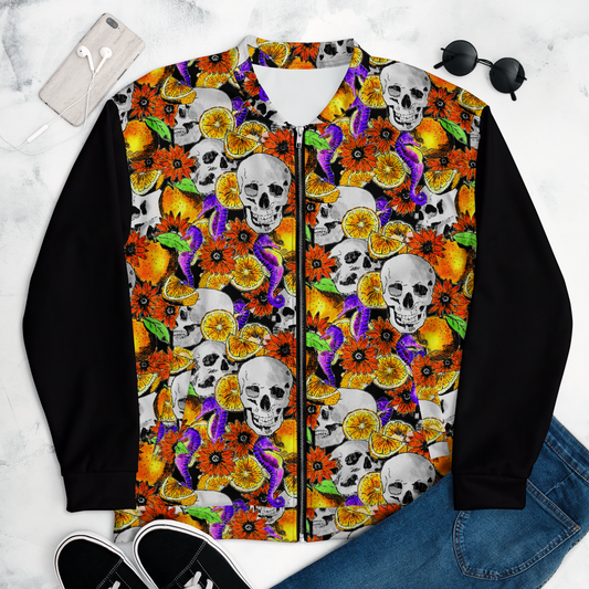 Unisex Bomber Jacket (Skulls & Oranges)