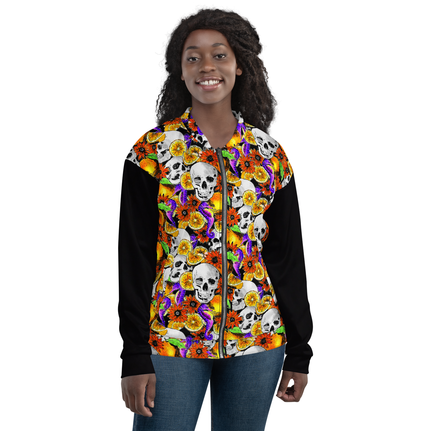 Unisex Bomber Jacket (Skulls & Oranges)