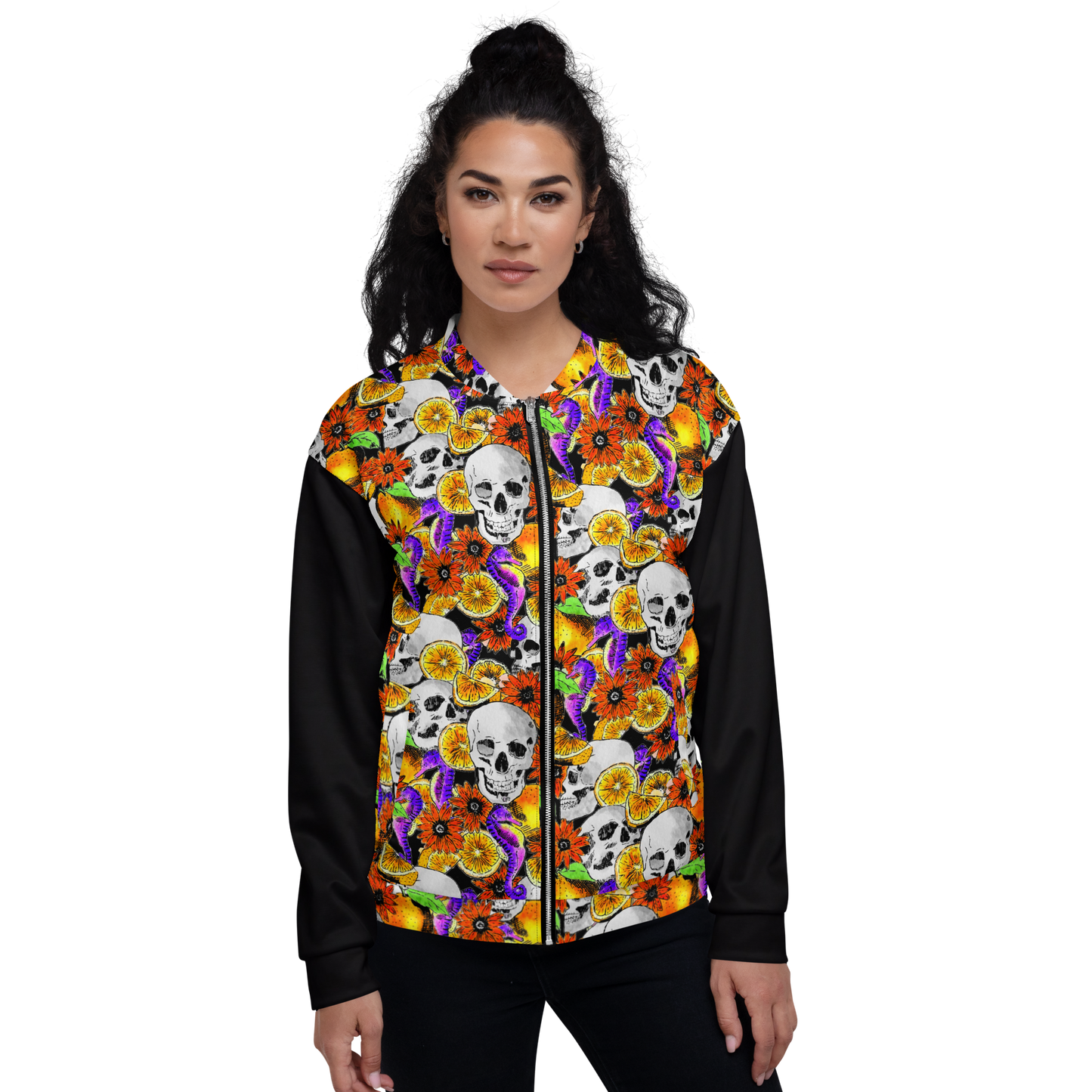 Unisex Bomber Jacket (Skulls & Oranges)