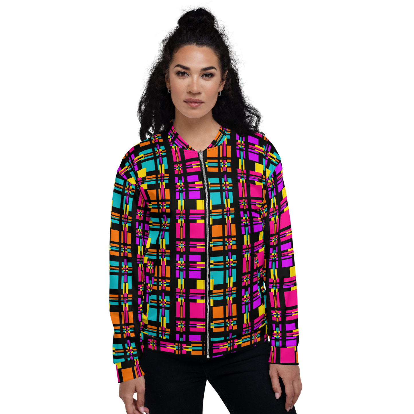 Unisex Bomber Jacket (Rainbow Plaid)