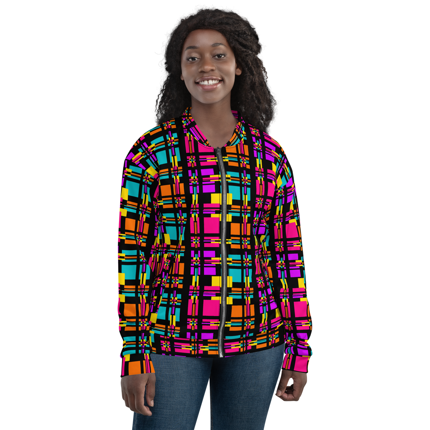 Unisex Bomber Jacket (Rainbow Plaid)