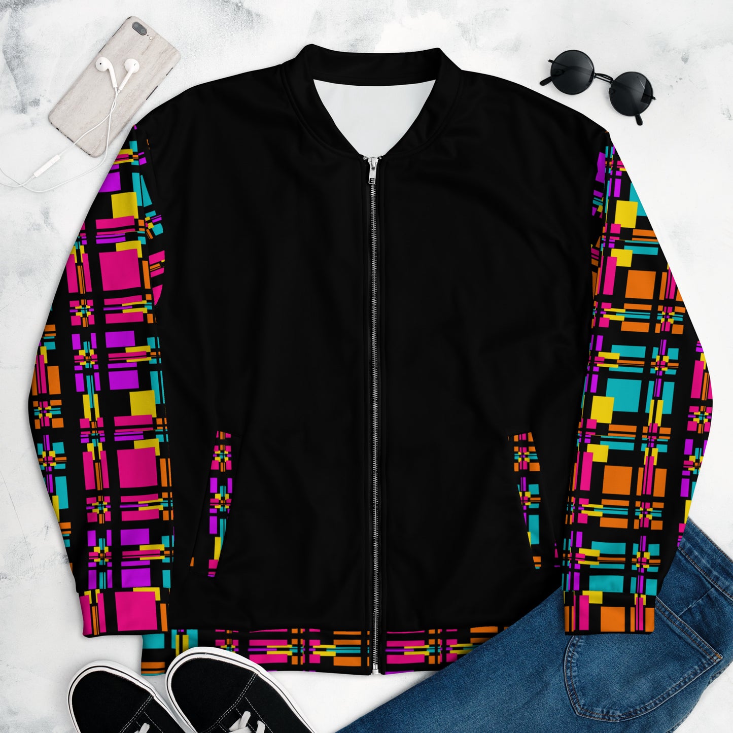 Unisex Bomber Jacket (Rainbow Plaid)