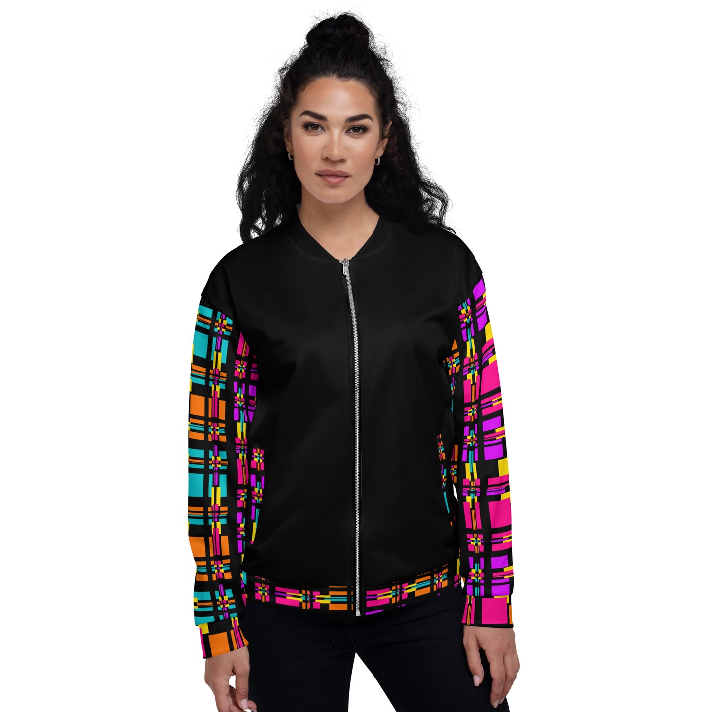 Unisex Bomber Jacket (Rainbow Plaid)