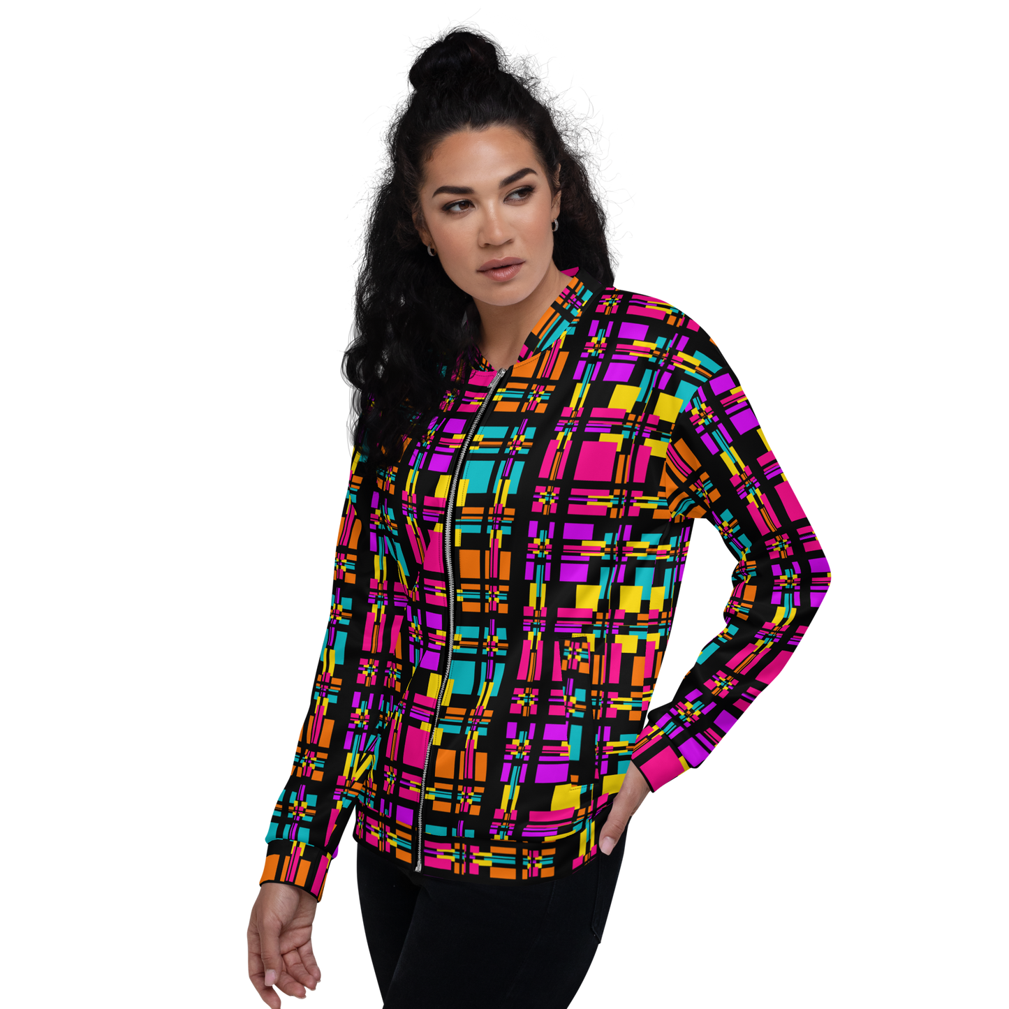 Unisex Bomber Jacket (Rainbow Plaid)