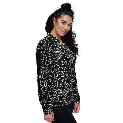 Unisex Bomber Jacket (Black & White Squiggle)