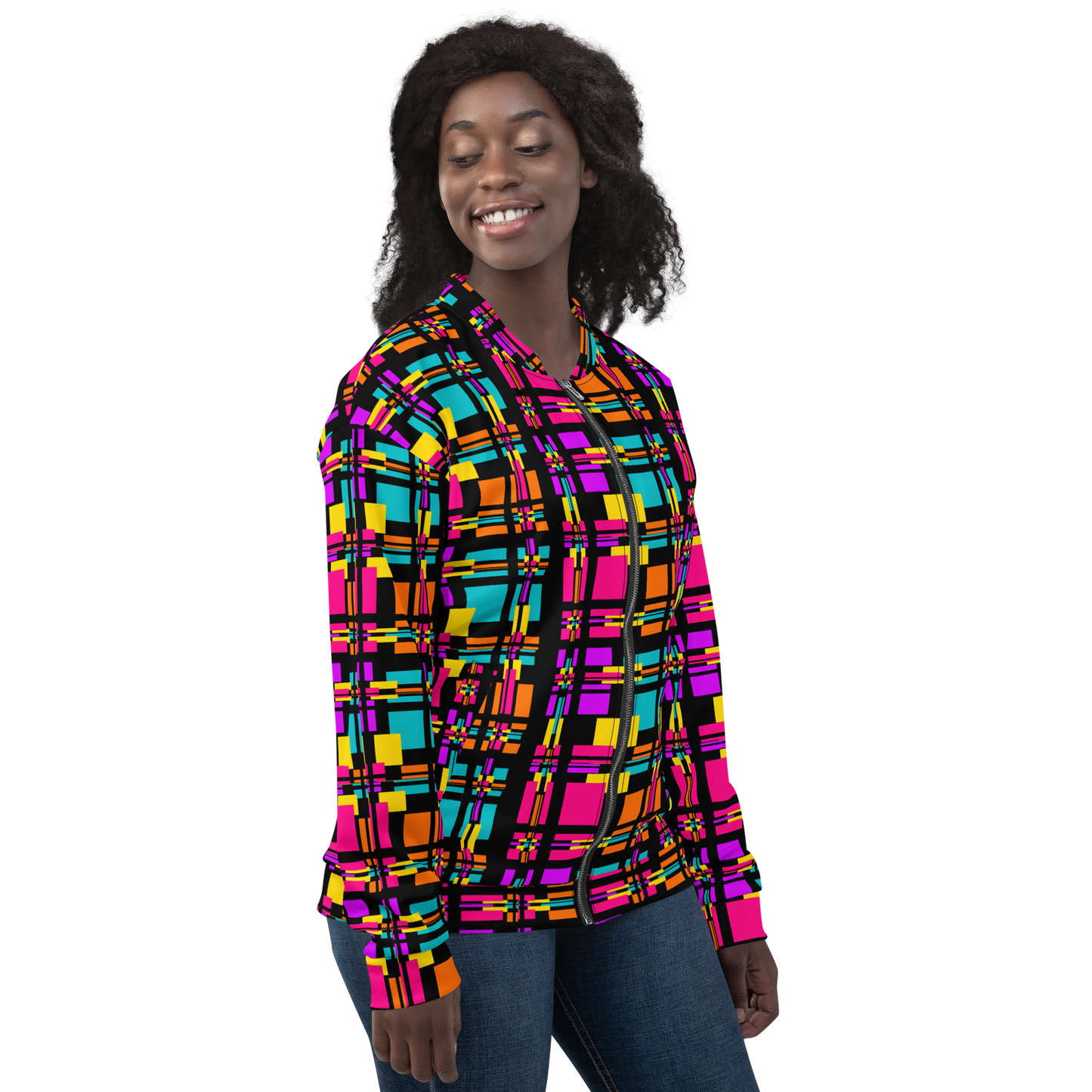 Unisex Bomber Jacket (Rainbow Plaid)