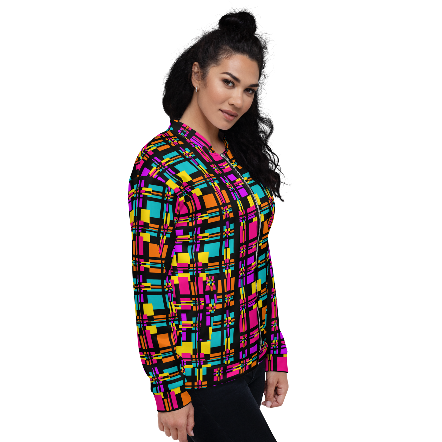 Unisex Bomber Jacket (Rainbow Plaid)