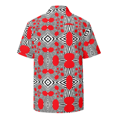 Unisex button shirt (Red Geometric)