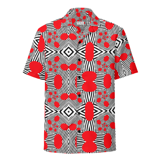 Unisex button shirt (Red Geometric)