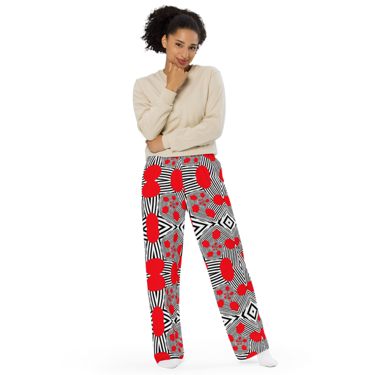 Unisex wide-leg pants (Red Geometric)