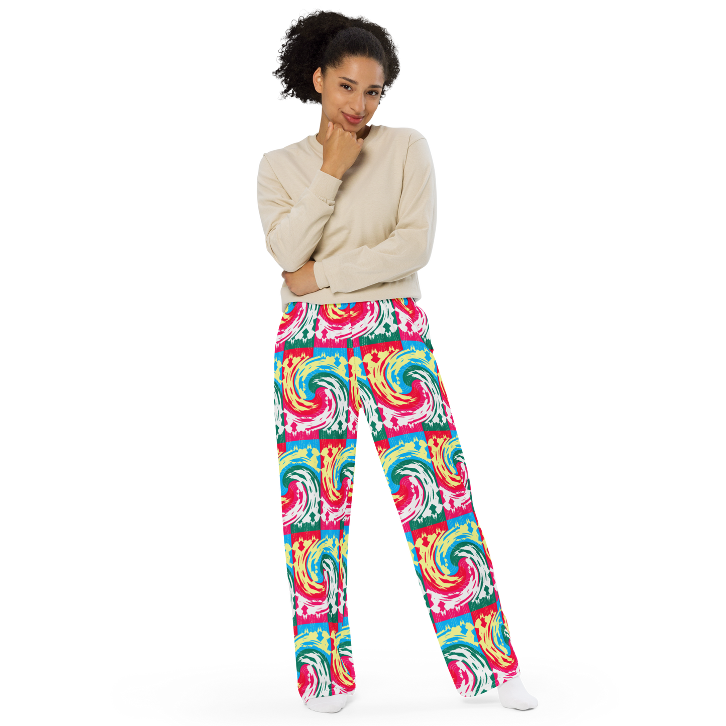 Unisex wide-leg pants (Pink Waves)