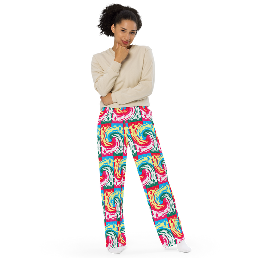 Unisex wide-leg pants (Pink Waves)