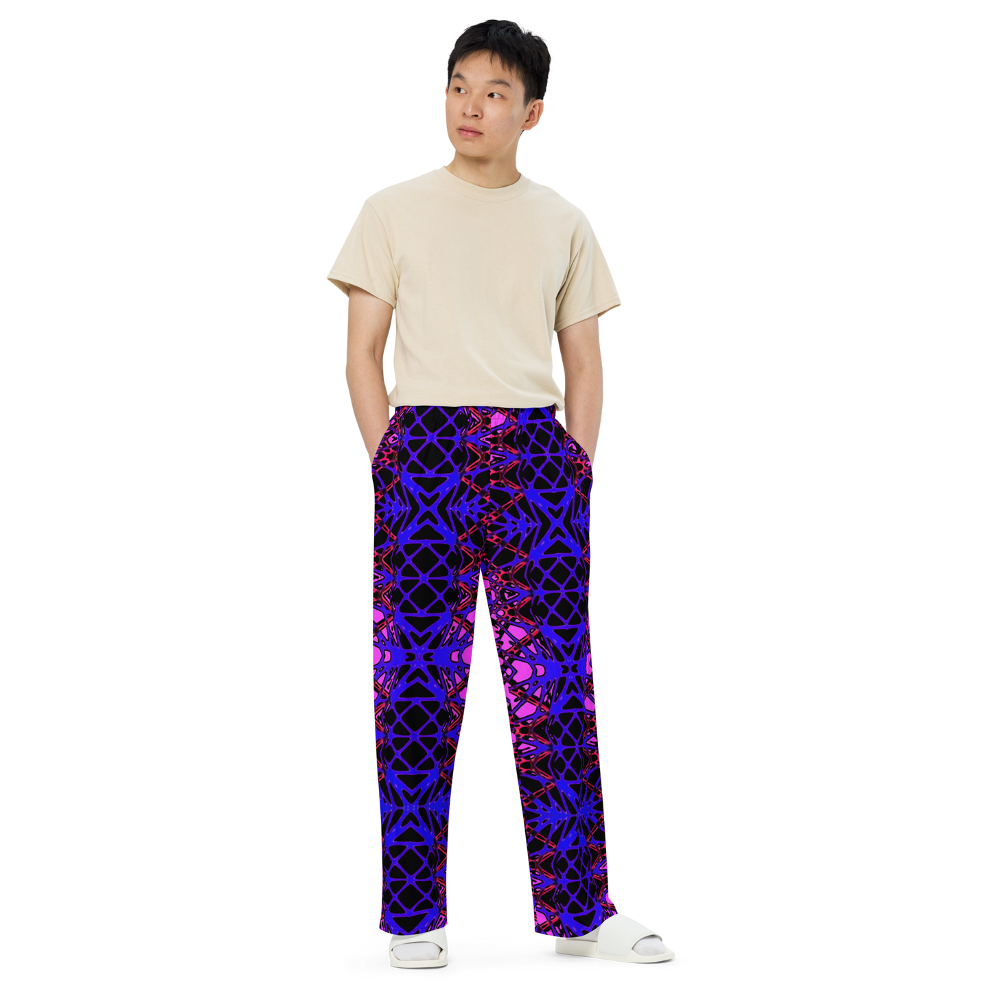 Unisex wide-leg pants (Neon Latticework)