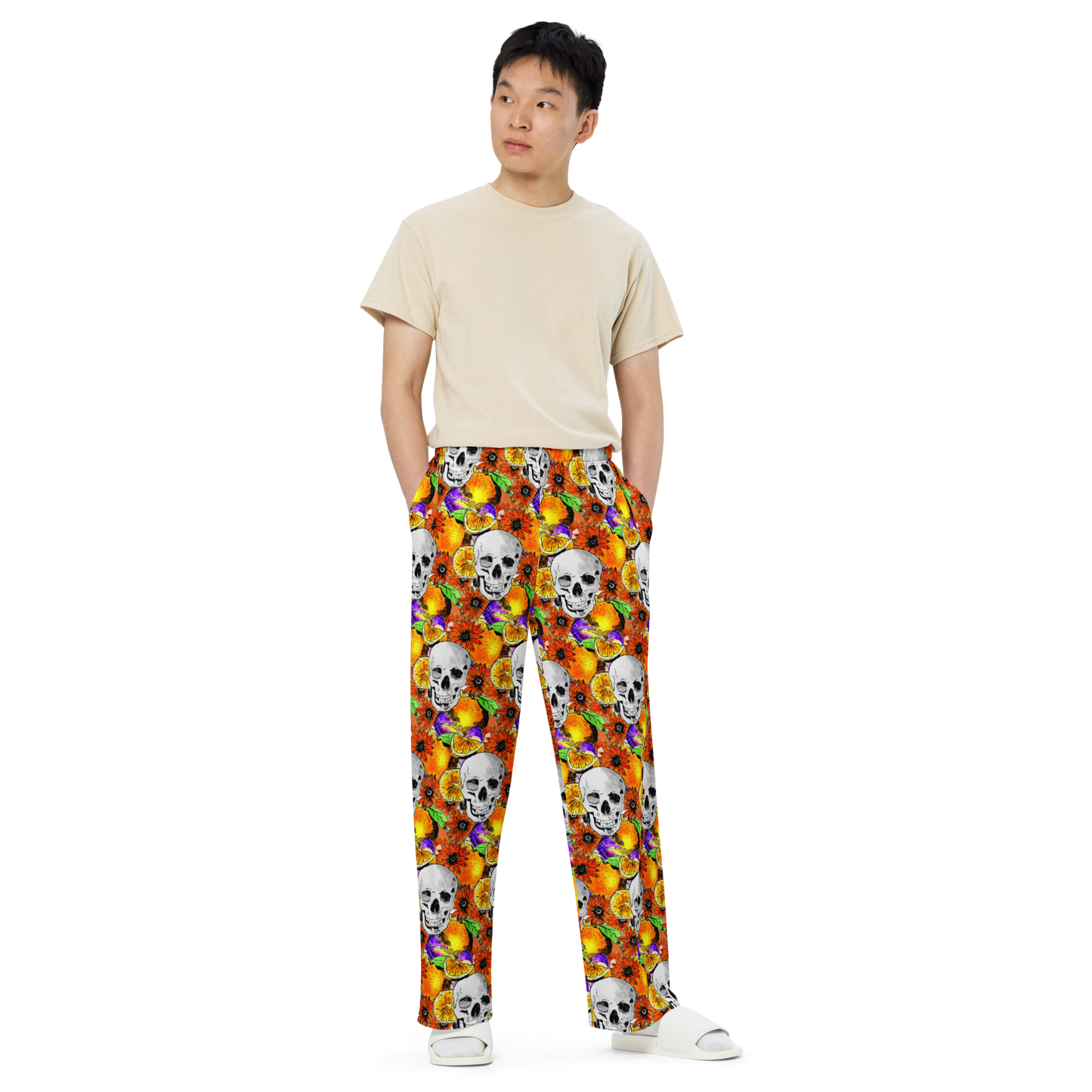 Unisex wide-leg pants (Skulls & Oranges)