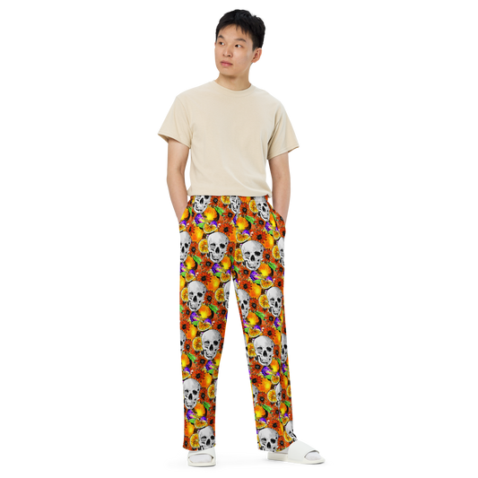 Unisex wide-leg pants (Skulls & Oranges)