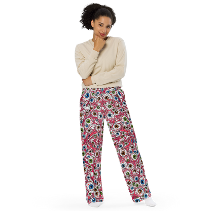 Unisex wide-leg pants (Eyeballs|White)