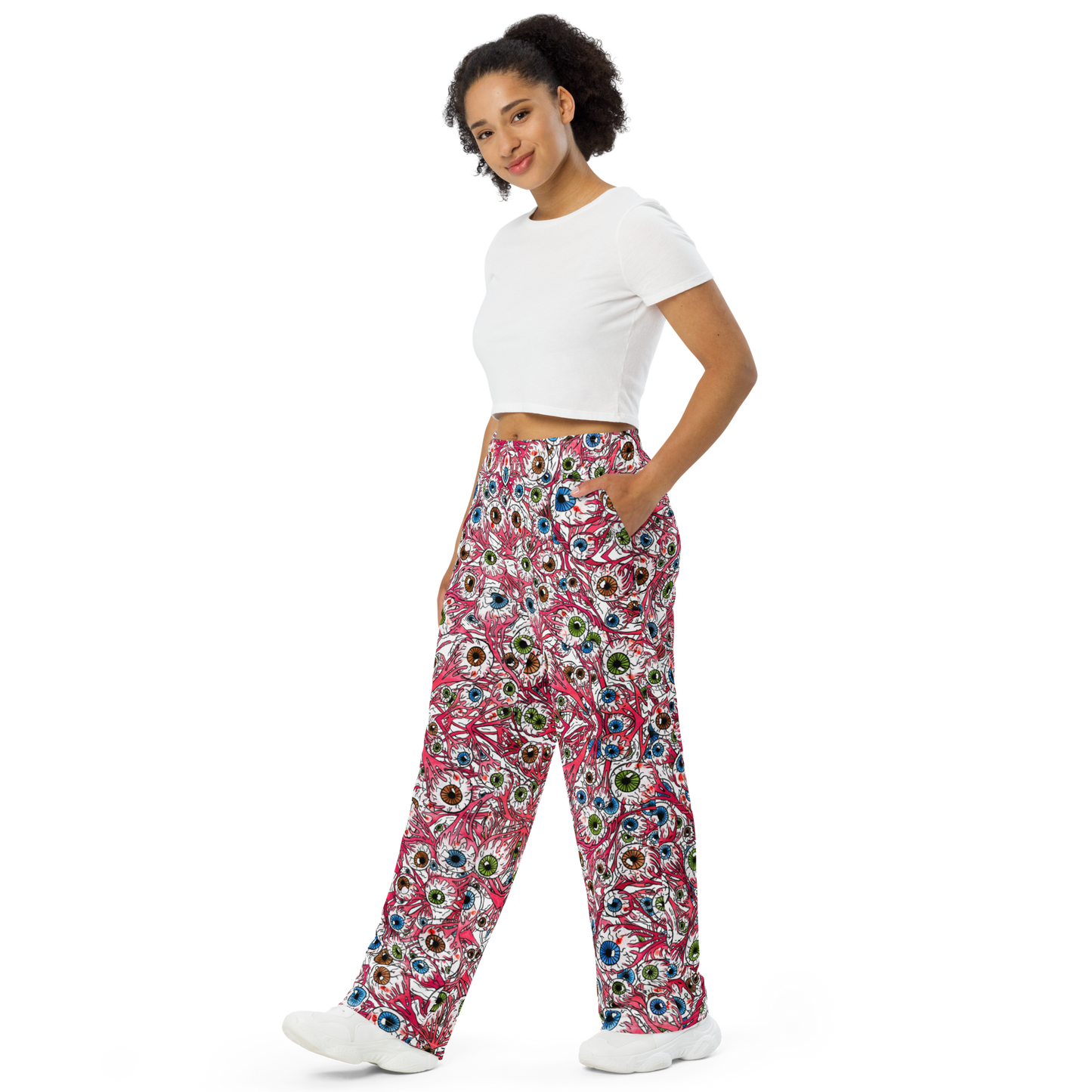 Unisex wide-leg pants (Eyeballs|White)