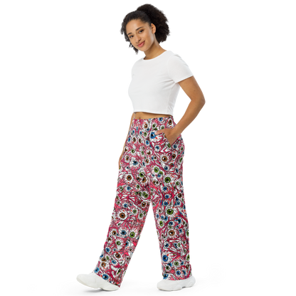 Unisex wide-leg pants (Eyeballs|White)