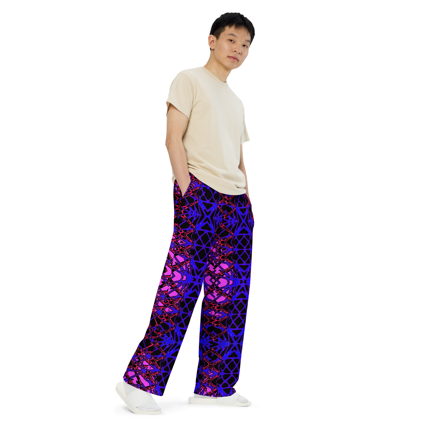 Unisex wide-leg pants (Neon Latticework)