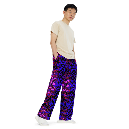 Unisex wide-leg pants (Neon Latticework)