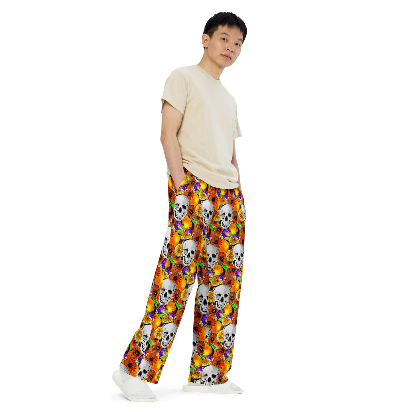 Unisex wide-leg pants (Skulls & Oranges)