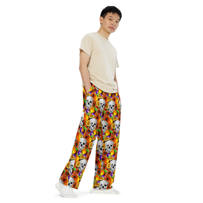 Unisex wide-leg pants (Skulls & Oranges)