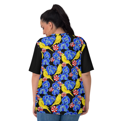 Women's T-shirt (Canaries & Orchids|Black Sleeves)