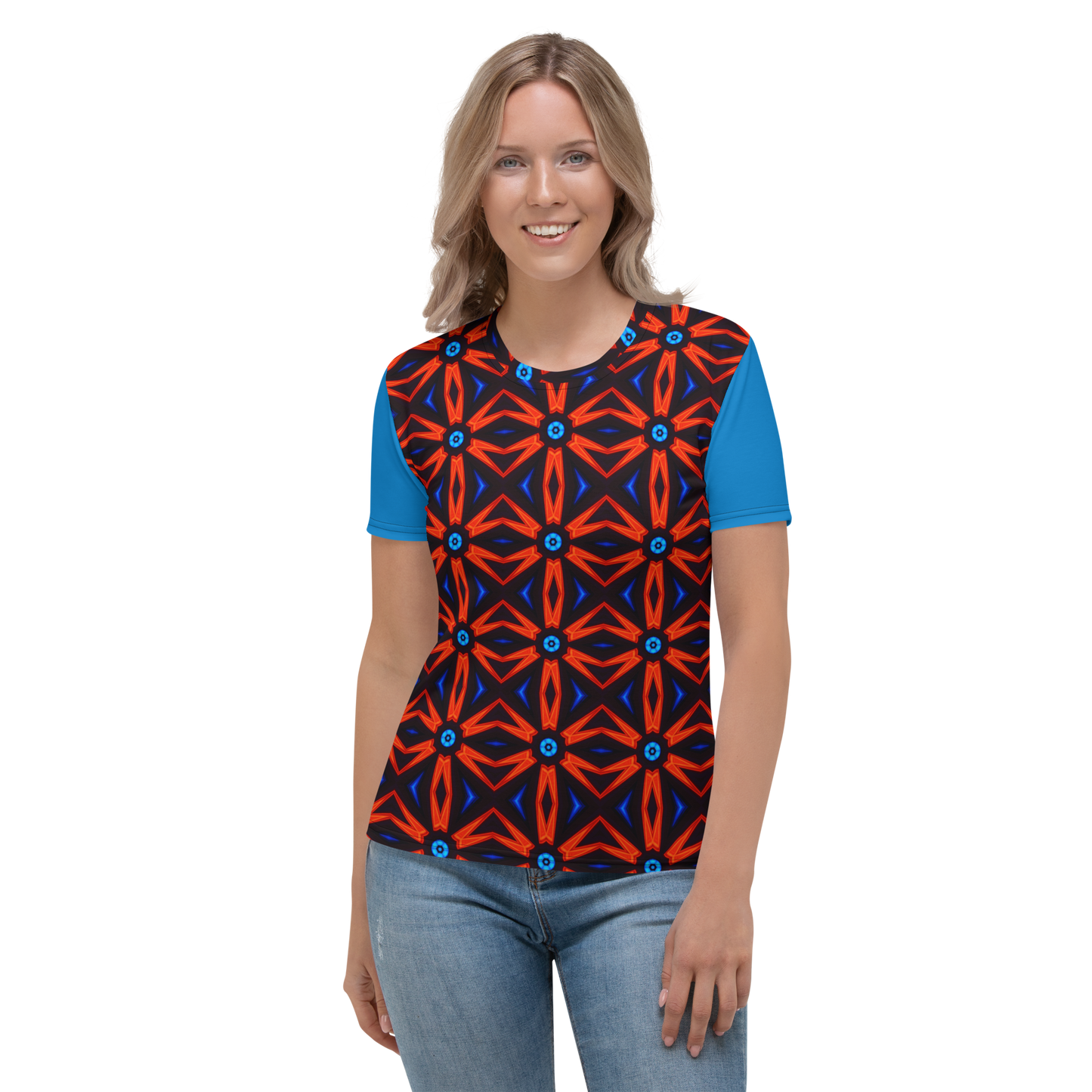 Women's T-shirt (Red Star|Blue Sleeves)