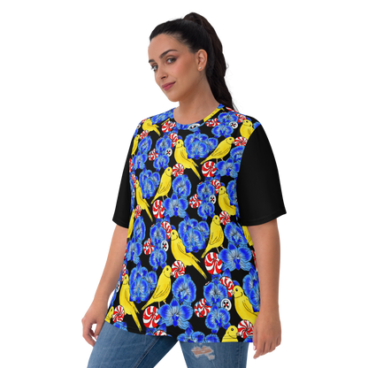 Women's T-shirt (Canaries & Orchids|Black Sleeves)