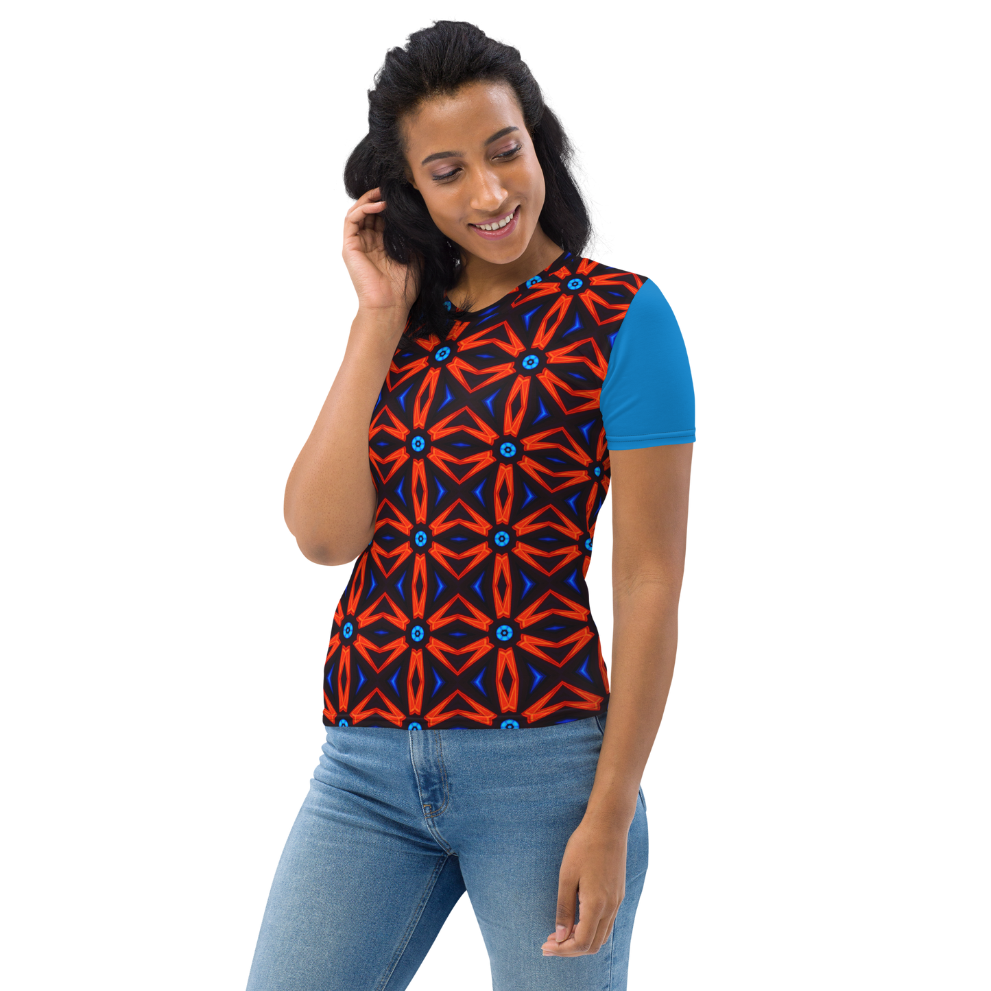 Women's T-shirt (Red Star|Blue Sleeves)