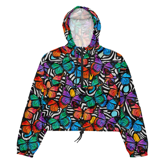 Cropped windbreaker (Butterflies - Black & White)