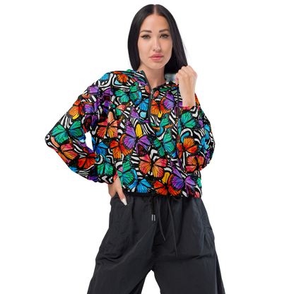 Cropped windbreaker (Butterflies - Black & White)