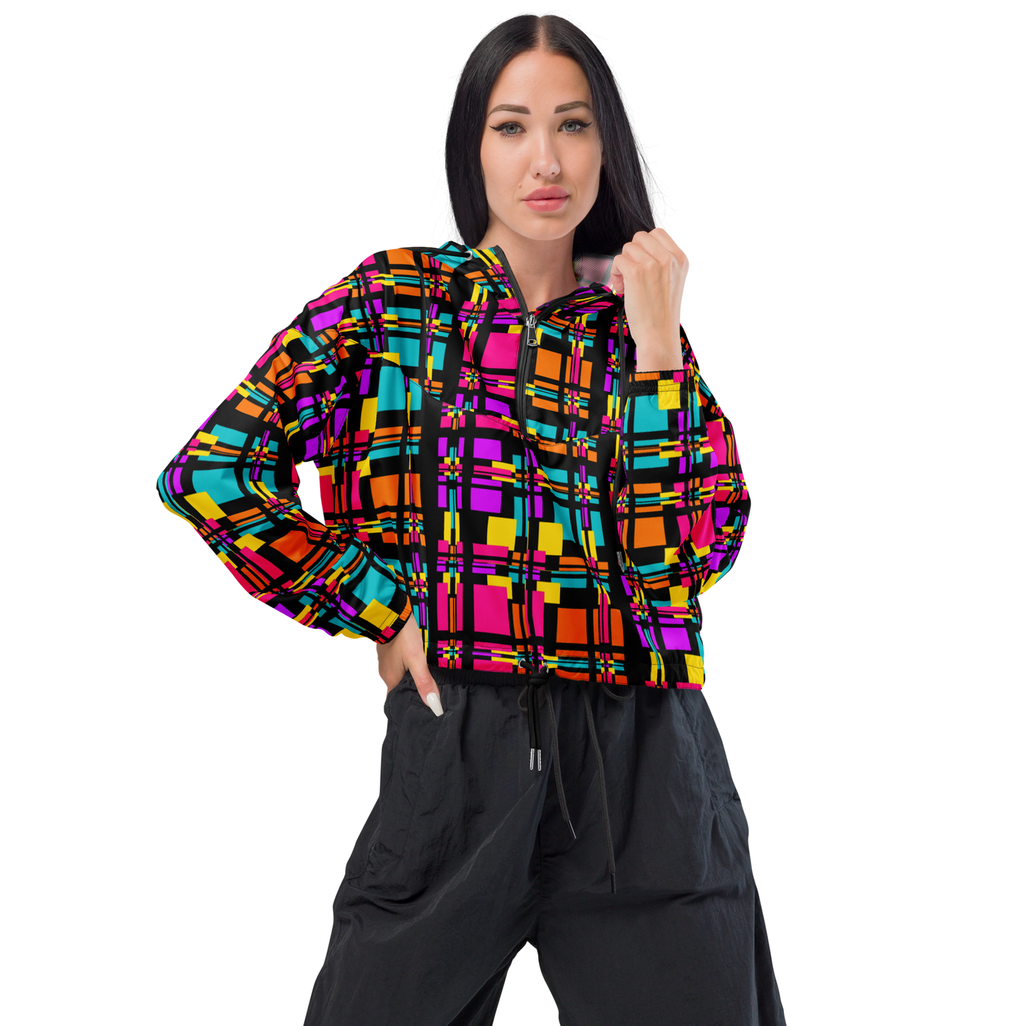 Cropped windbreaker (Rainbow Plaid)